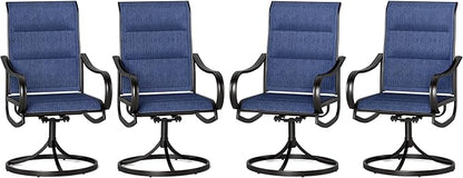 PHI VILLA Patio Swivel Dining Chairs Set of 4, All Weather Outdoor Chair with Padded Textilene & Black Metal Frame for Outdoor Lawn Garden Poolside (Blue)
