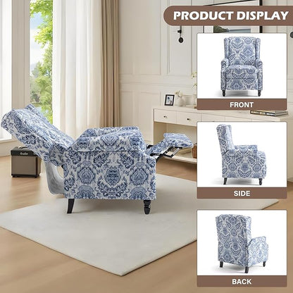 UIXE Pushback Floral Recliner Chair, Fabric Upholstered Armchair Push Back Accent Chair for Living Room, Rivet Trim Club Chair Home Theater Single Sofa Bedroom Reading Seat - Navy