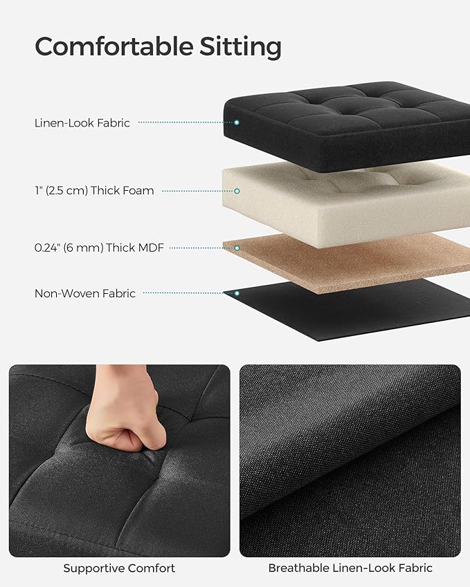 SONGMICS Storage Ottoman, Foldable Small Ottoman Foot Rest, 11.8 Inches Foot Stool, Cube Ottoman with Storage, Load up to 286 lb, for Living Room, Bedroom, Dorm, Ink Black ULSF028B01
