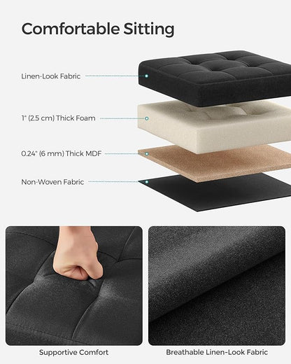 SONGMICS Storage Ottoman, Foldable Small Ottoman Foot Rest, 11.8 Inches Foot Stool, Cube Ottoman with Storage, Load up to 286 lb, for Living Room, Bedroom, Dorm, Ink Black ULSF028B01