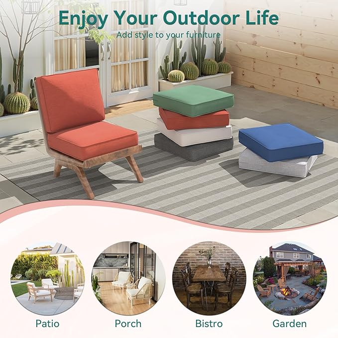 Outdoor Chair Cushions 23" x 24" x 4", Patio Deep Seat Replacement Cushions Set with Zippered Removable Cover, Weather-Resistant Olefin Fabric for Garden Chair Sofa Couch, Set of 5, Red