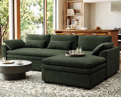 Belffin Large Modular Sectional Sofa with Deep Chaise, 104" Corduroy L Shaped Couch with 9" Soft Dual-Layer Seats Cushion for Living Room, Apartment, Green