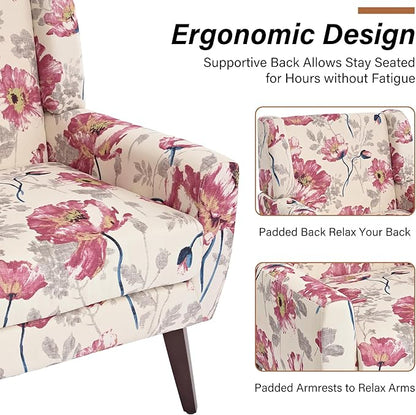 Accent Chair, Modern Fabric Armchair for Living Room, Comfy Upholstered Arm Chair Tufted for Indoor Bedroom Office Room (Pattern White)