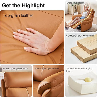 AIRSKY Genuine Leather Recliner Chair, Top Grain Leather, Italian Water-Washing Process, Wall Hugger Recliner Chair, for Living Room, Theater Seating, Bedroom. R1, Orangish Yellow