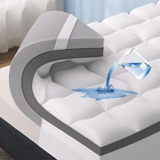 Bedsure 4 Inch Memory Foam Mattress Topper Full Size, Dual Layer 2.5 Inch Gel Memory Foam & 800 GSM Waterproof Pillow Top Cooling Mattress Pad with 8-21 Inch Deep Pocket