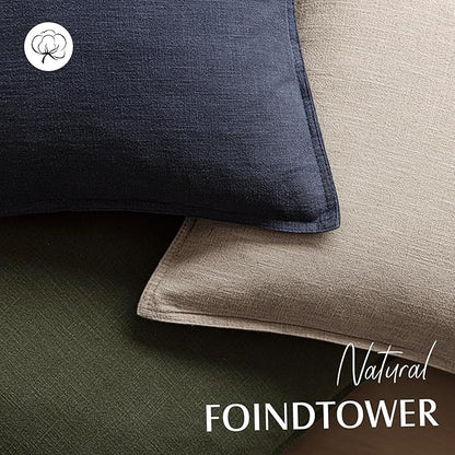Foindtower Set of 2, Decorative Linen Soild Throw Pillow Covers Soft Accent Cushion Euro Case Boho Farmhouse Pillowcase for Chair Couch Sofa Bedroom Living Room Home Decor 16 x 16 Inch Natural Linen