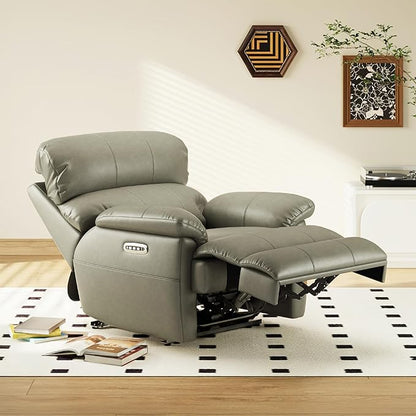 COLAMY Triple Motors Power Recliner Chair with Power Headrest & Lumbar Support Independent Adjustment for Living Room, Leather Electric Recliner Sofa Chair, Gray