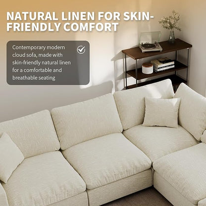 Cloud Sectional Linen Couch for Living Room V-Shape Sofas,5 Seat Modern Modular Sofas,Couches Cushion Covers Removable,Cozy Down Filled Sofa for Apartment Beige