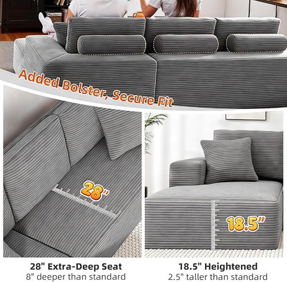 107" Boneless Couch, Sectional Couchs for Living Room & Bedroom, Cloud Couch with L-Shape Chaise Modern Modular Sofa with Deep Seat, No Assembly Required (Soft Gray)
