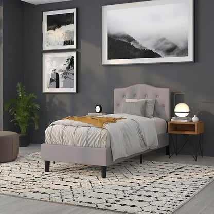 BizChair Arched Button Tufted Twin Size Headboard in Light Gray Fabric