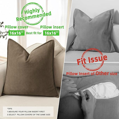 ZWJD Brown Pillow Covers 16x16 Set of 2 Chenille Throw Pillow Covers with Elegant Design Soft and Luxurious Decorative Throw Pillows for Couch, Bed, and Home Decor