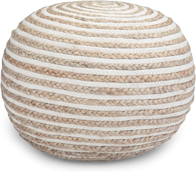 SIMPLIHOME Yolanda Boho Round Pouf in Natural Jute for the Living Room, Bedroom and Kids Room