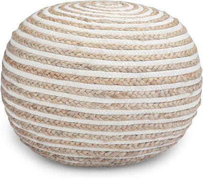 SIMPLIHOME Yolanda Boho Round Pouf in Natural Jute for the Living Room, Bedroom and Kids Room