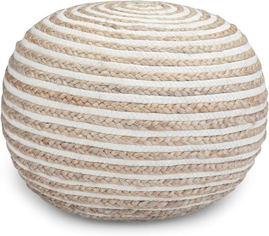 SIMPLIHOME Yolanda Boho Round Pouf in Natural Jute for the Living Room, Bedroom and Kids Room