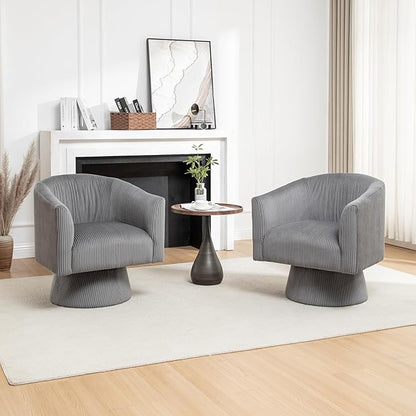 Swivel Accent Chair Set of 2, Modern 360° Swivel Barrel Chair, Corduroy Upholstered Single Sofa for Living Room, Bedroom(Gray)