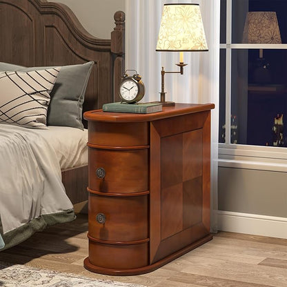 Tribesigns Wood End Table Set of 2, Narrow Solid Side Table 2-Drawer Slim Chair Side Table, No Assembly Required, Finished Back