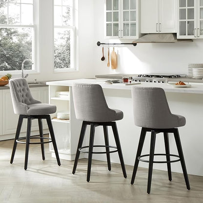 Watson & Whitely Bar Stools, 360° Swivel Upholstered Bar Stool with Back, 30" H Bar Height Barstools, Set of 2, Performance Fabric in Flint Grey