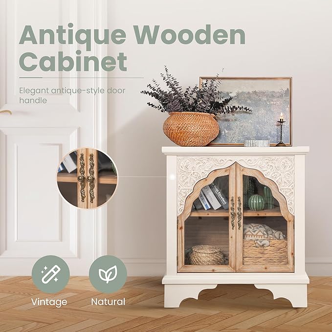 PHI VILLA Vintage 2 Door Accent Cabinet,Small Distressed Storage Cabinet with Doors for Living Room, Kitchen & Entryway