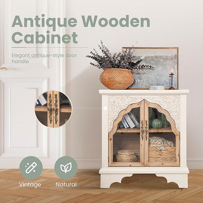 PHI VILLA Vintage 2 Door Accent Cabinet,Small Distressed Storage Cabinet with Doors for Living Room, Kitchen & Entryway