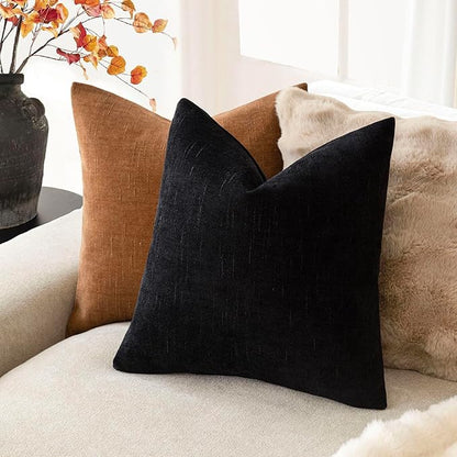 Foindtower Pack of 2 Soft Textured Throw Decorative Pillow Covers Square Accent Solid Cushion Cover Cozy Farmhouse Pillow Case with Zipper for Couch Sofa Bedroom Living Room 18x18 Inch, Black