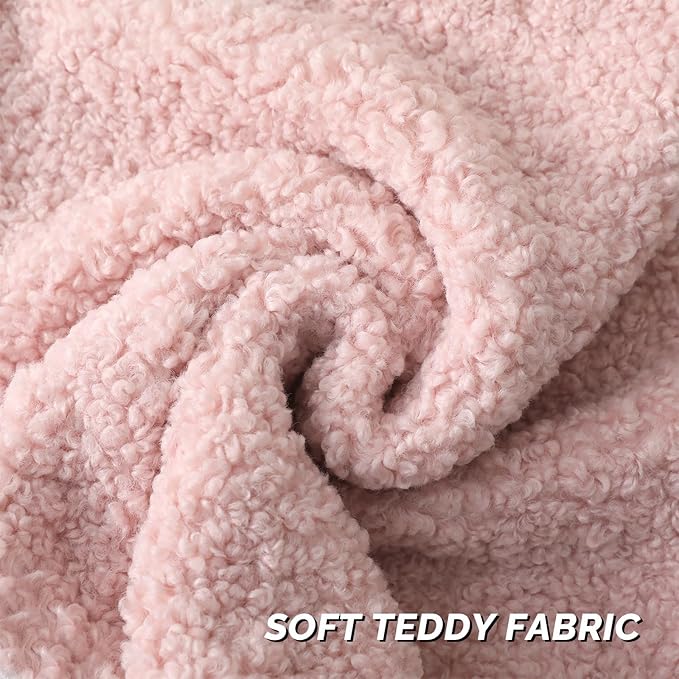 FUTEI Pink Throw Pillow Covers 24x24 Inch Set of 2,Furry Faux Fur Teddy Boucle Textured Cushion Covers,Soft Fluffy European Pillow Shams,Home Decor for Couch Bed Living Room Office Car