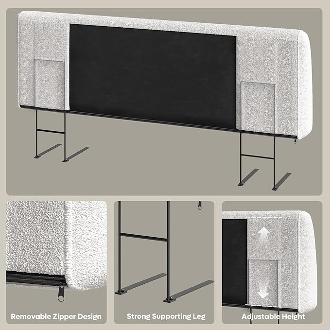 4.7" Upholstered Headboard for Queen Size Bed, Height Adjustable and Ergonomic Headboard, Easy Assemble, Sturdy and Durable, Teddy Velvet, Beige