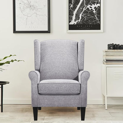 Accent Chair, Light Grey Bedroom Upholstered Armchair in Fabric, Modern Living Room Chairs with Wingback, Business Single Sofa Seat for Office, Sillones para Sala