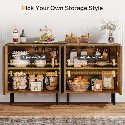 Tribesigns Set of 2 Sideboard Buffet with Storage, 59" Buffet Sideboard Cabinet with Adjustable Shelves, Accent Storage Cabinet for Living Room, Rustic Brown