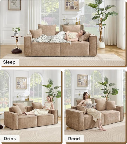 WILLOVE 78'' Modular Sectional Sofa, Chenille Cloud Couch with Wide Armrests & 4 Pillows, Deep Seat Couches for Living Room, Khaki