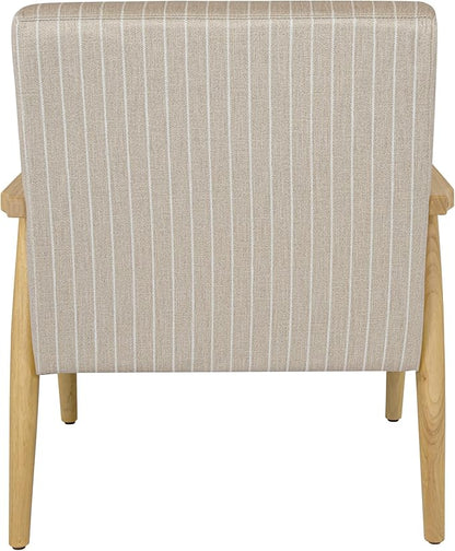 Mid-Century Modern Accent Chair, Natural Wood Frame (Beige Sripe)