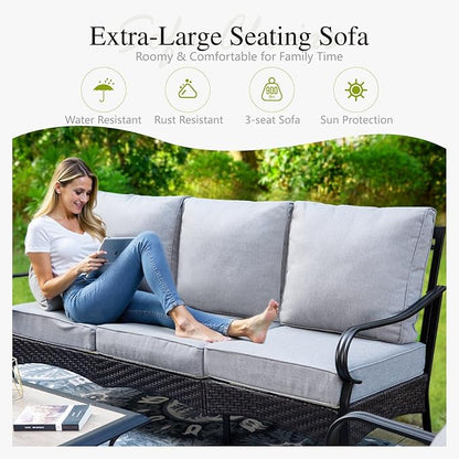 Sophia & William Patio Furniture Set, 5 Piece Metal Outdoor Conversation Set with 3-Seater Outdoor Couch, 2 Swivel Chairs, 1 Loveseat,1 Coffee Table for Outdoor Seating, Backyard, Porch(Grey)