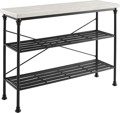 Crosley Furniture Madeleine Sofa Console Table with Storage Shelves for Hall, Entryway, or Living Room, Steel with Faux Marble Top