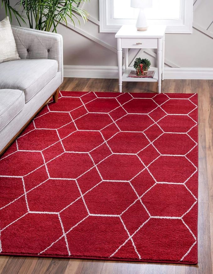 Unique Loom Trellis Frieze Collection Area Rug - Geometric (5' 1" x 8', Red/ Ivory)