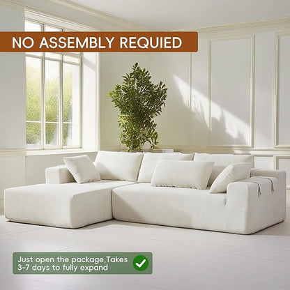 108" Modular Sectional Couch Sofa with L-Shape Chaise, Modern Cloud Comfy Sofa with Deep Seat, Upholstered Couches for Living Room Bedroom, No Assembly Required (Beige Right Facing Chaise)