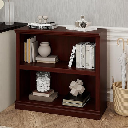 30" Bookcase, White Floor Standing Bookshelf, 2-Tier Display Shelves Open Storage Organizer, Book Case for Living Room Hallway Kitchen Home Office Bedroom, Mahogany 2 Tiers