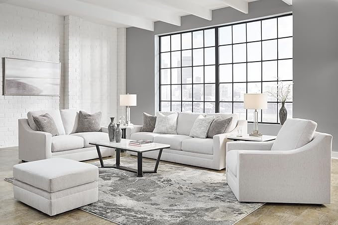 Signature Design by Ashley Maitelynn Contemporary Sofa with Accent Pillows, Reversible Cushions and Sloped Arms, Light Gray