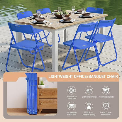Karl home 10 Pcs Folding Chair, 300LBS Lightweight Foldable Plastic Chair, Reinforced Metal Frame Easy to Fold & Store for Indoor & Outdoor, Wedding, Party, Meeting Room, Patio and Garden, Blue