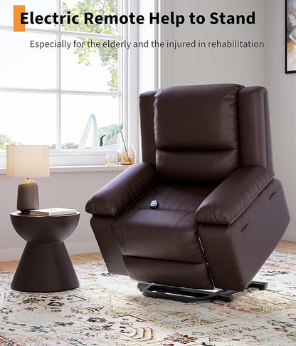 GarveeHome Power Lift Recliner Chair - Heat and Massage, PU Leather Electric Lift Recliner for Elderly & Mobility Impaired, Adjustable Back and Legs, Heavy Duty Lift Chair for Seniors