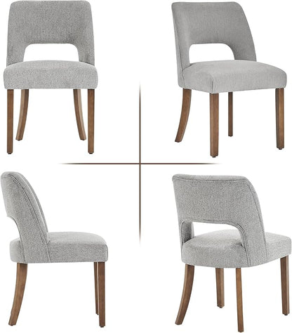 VKNOW Wooden Dining Chairs Set of 2, Modern Fabric Upholstered Dining Room Chair Kitchen Chairs, Farmhouse Dinner Chair for Kitchen Dining Room, Grey