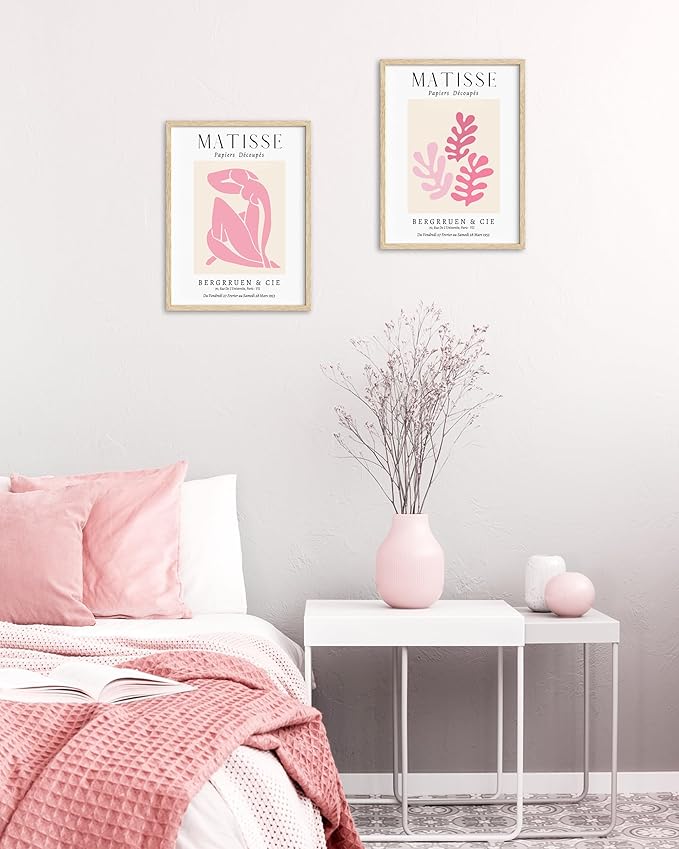 Matisse Wall Art Decor Set of 3,Abstract Matisse Wall Art Exhibition Posters,Unframed sage Pink wall art,Truly Quality Canvas Prints for 12x16in,Art Poster Decoration for Kitchen,