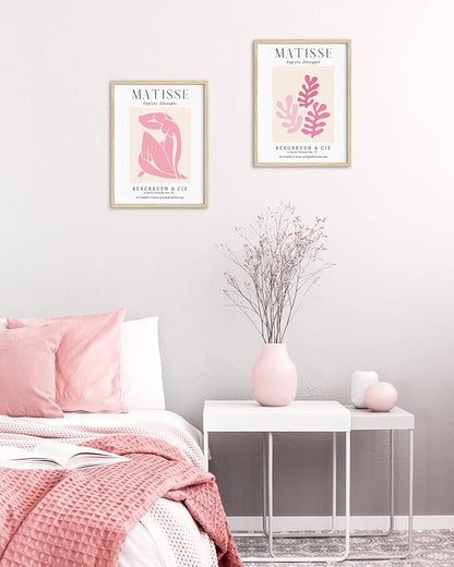 Matisse Wall Art Decor Set of 3,Abstract Matisse Wall Art Exhibition Posters,Unframed sage Pink wall art,Truly Quality Canvas Prints for 12x16in,Art Poster Decoration for Kitchen,