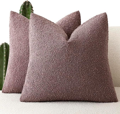 Foindtower Pack of 2, Decorative Textured Boucle Throw Pillow Covers Neutral Accent Solid Pillow Cases Cozy Soft Couch Cushion Case for Chair Sofa Bedroom Living Room Home Decor 22x22 Inch Dark purple