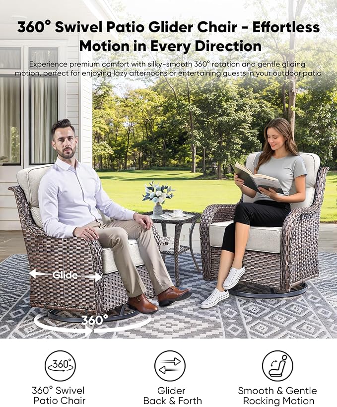 HUMMUH Wicker Patio Furniture Set 6inch Thick Cushion Deep Seat Outdoor Swivel Rocker Patio Chairs Set of 2 with Ottomans Conversation Set for Porch Garden Deck