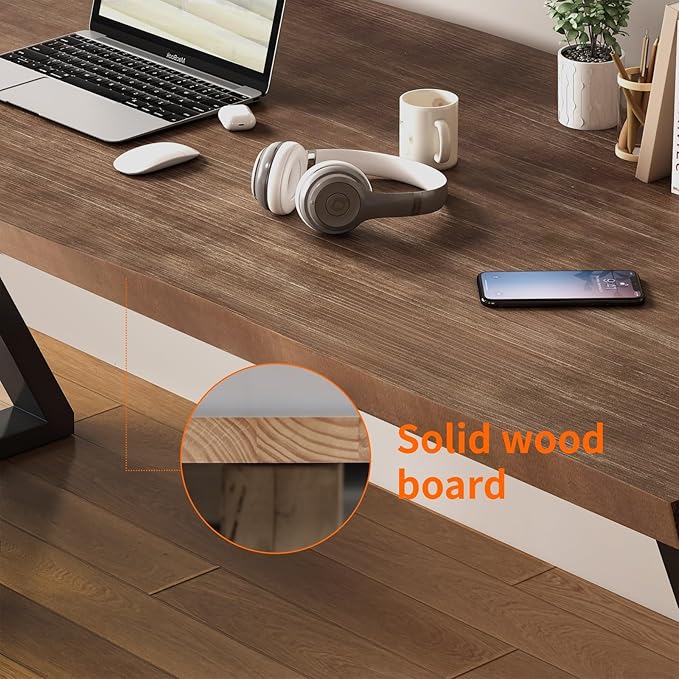 Solid Wood and Metal Modern Industrial Writing Table, 47 inch Wide Home Office Desk Bedroom Computer Desk Workstation, Rustic Natural Aged Brown Study Table Furniture for Your Workspace