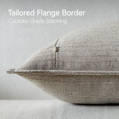 a moment Linen Pillow Covers Set of 2,Boho Farmhouse Throw Pillowcases Neutral Textured Decorative Covers for Couch Sofa Bed, Soft Linen Blend Accent Case Cushion Home Decor 18"x18" Beige Grey
