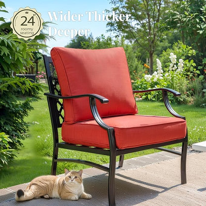 Patio Furniture Set 7 pcs, Outdoor Patio Furniture, 3-Seat Sofa, 4 Single Chairs, 2 Ottomans and 5.75" Extra Thick Cushion, Patio Conversation Set for Garden Backyard Deck,Red