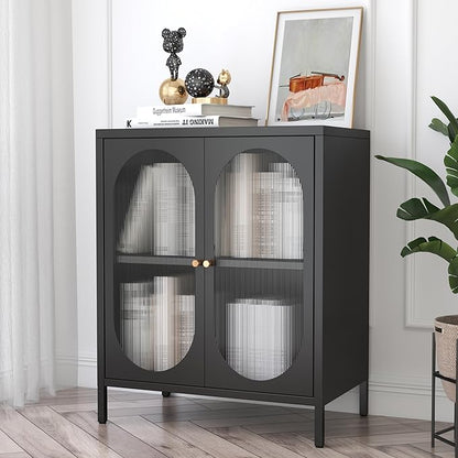 Small Cabinet with 2 Acrylic Doors, Metal Pantry with Adjustable Shelf and High Feet, Black Accent Cabinet for Home, Office, Living Room,Sideboard, Hallway and Entryway