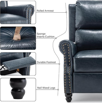 Faux Leather Recliner Chair, Modern Pushback Armchair with Adjustable Backrest & Footrest for Bedroom, Living Room (Dark Blue, Set of 2)