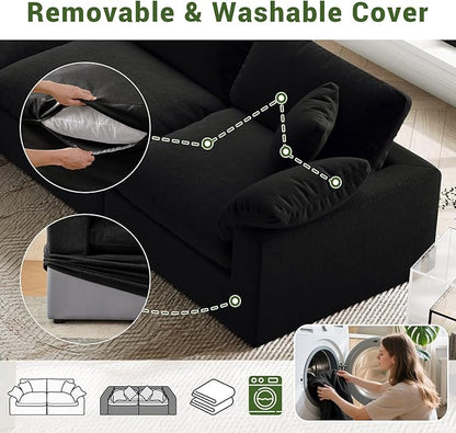 Oversize Cloud Modular Sectional Sofa,Chaise Down Filled Comfort Sofa Detachable Couch Cushion Covers for Living Room Apartment,Black