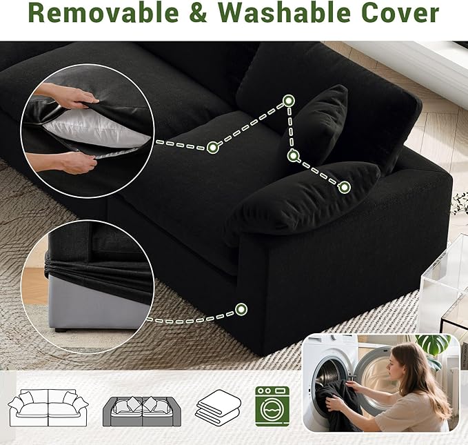 Modular Sectional Sofa,Extra Comfty Deep-Seat-Filled Couch,Black 6 Seat U Shape Sofas with Movable Ottoman,Modern Couches for Living Room, Apartment, Office,Small Space